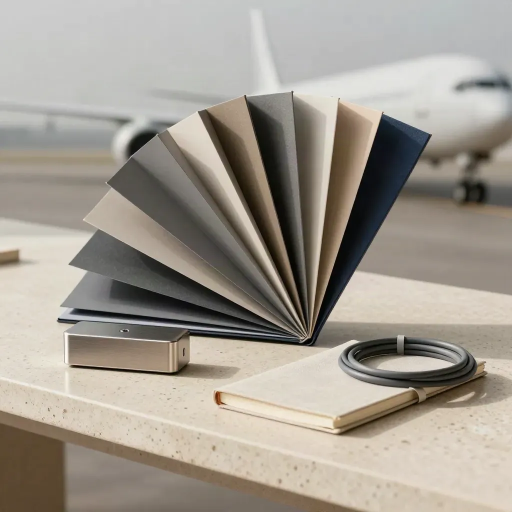 Kit de pilotage modulaire déployé sur un établi premium, lumière douce et atmosphère légère.