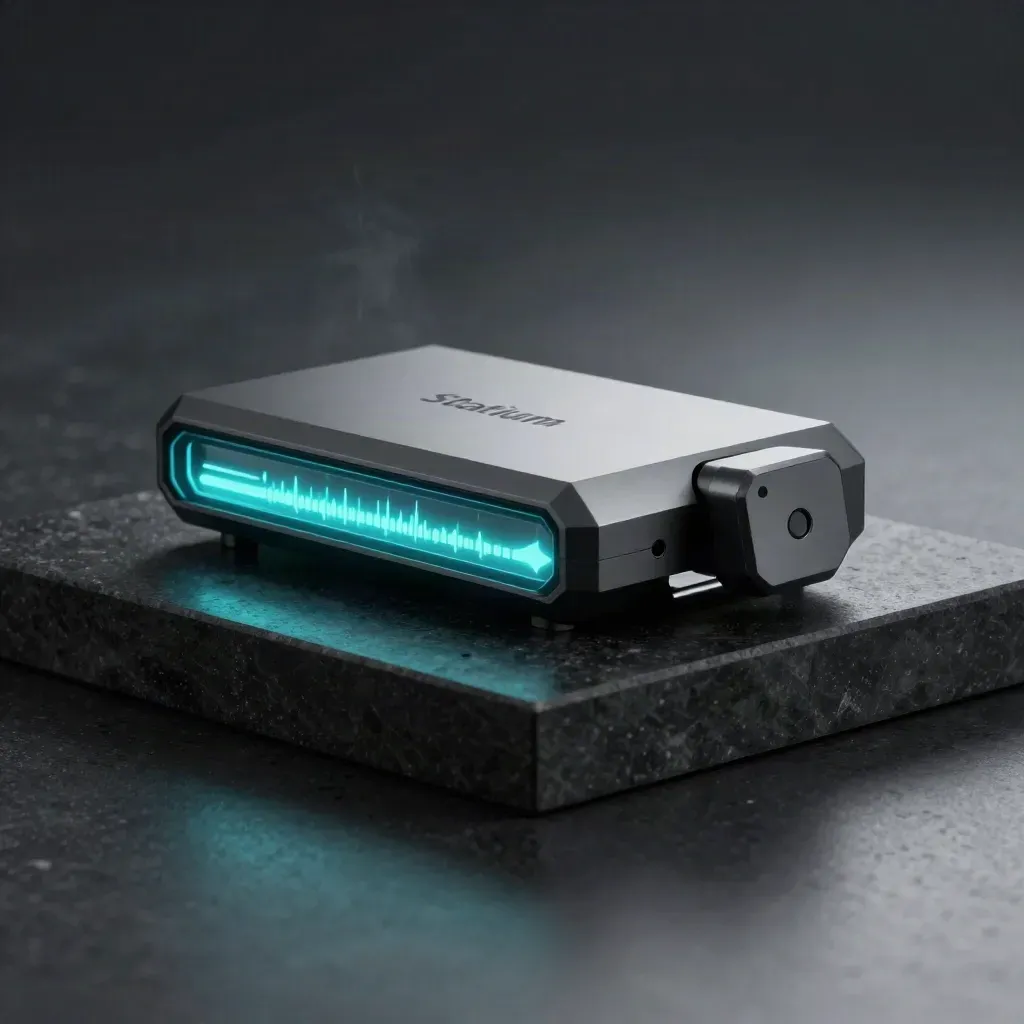 Bloc lumineux d’alertes temps réel sur pierre noire, impulsion cyan et brume légère.